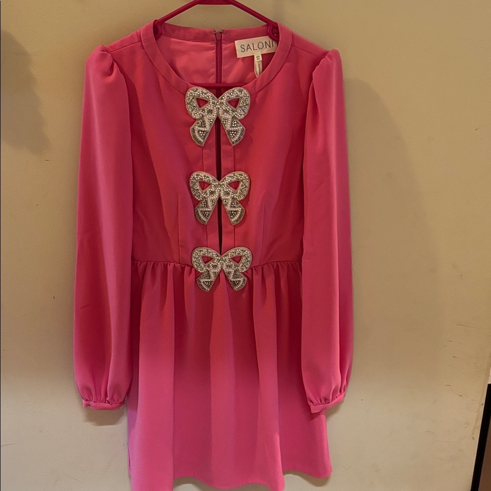 Saloni Camille crystal bow dress